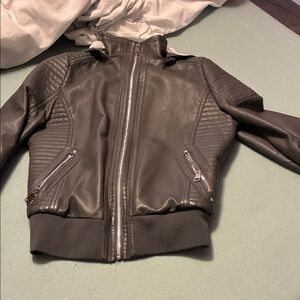 YMI Charcoal Bomber Jacket with Quilted Sleeves